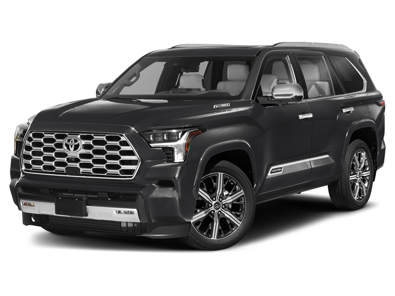 2024 Toyota Sequoia Capstone in Midnight Black Metallic — front three-quarter view