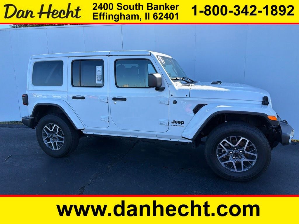 2025 Jeep Wrangler Sahara in Bright White Clearcoat — front three-quarter view