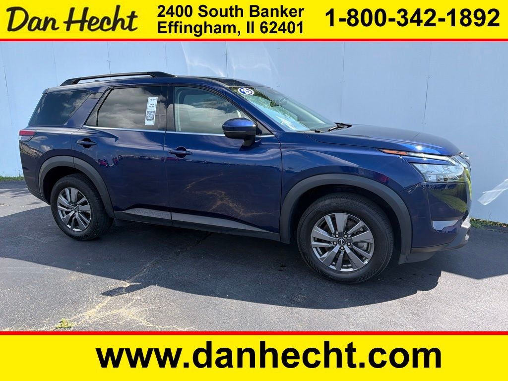 2025 Nissan Pathfinder SV in Deep Ocean Blue — front three-quarter view
