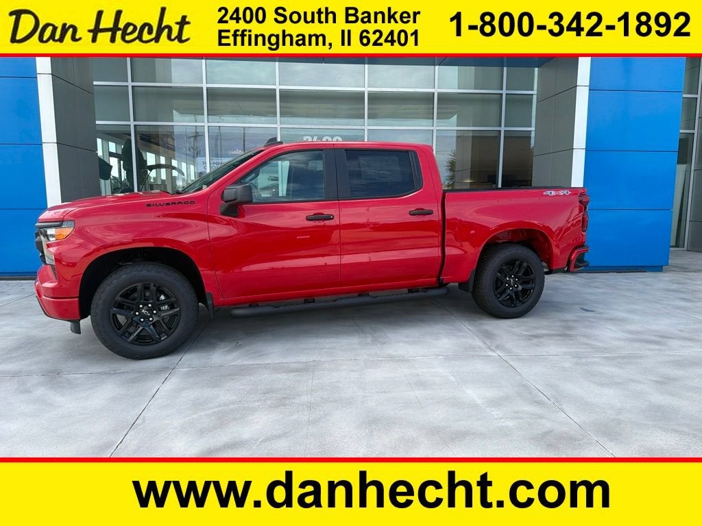 2026 Chevrolet Silverado 1500 Custom in Red Hot — front three-quarter view